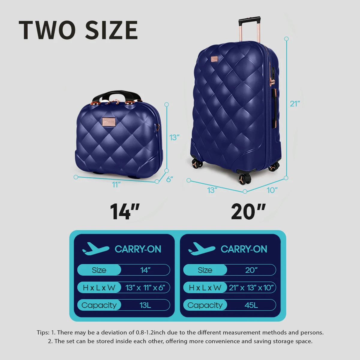 Hard Shell Luggage Set 20in+14in Airline Approved PP Durable Lightweight Expandable Suitcase for Traveling 14inch Makeup Case