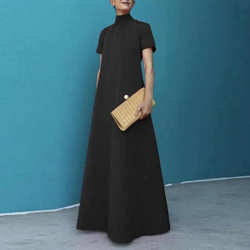 Women's clothing long dress elegant casual loose solid color short sleeved long dress vest dress evening dress plus size