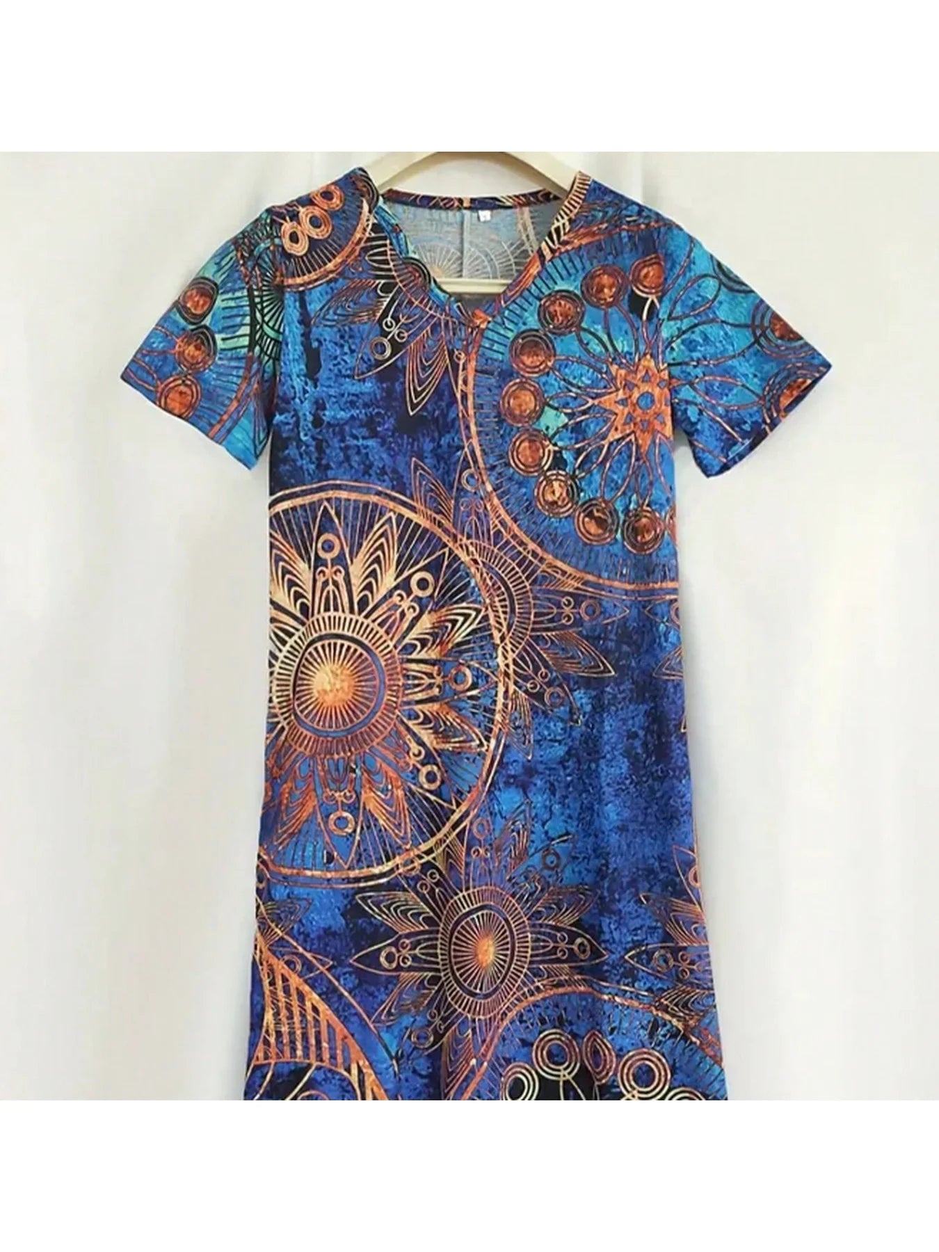 Bohemian Summer Casual Elegant Skirt Large Print Split V-neck Short Sleeve Elegant Large Dress Long Skirt