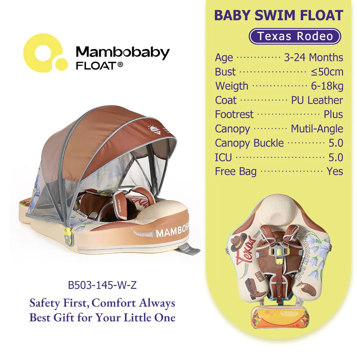 Mambobaby Pool Float With Safety Belt Non Inflatable Canopy Baby