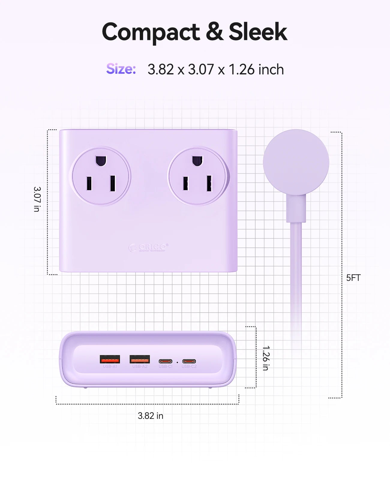 Orico 25W GaN Power Strip Desktop Charger 4 AC Outlets