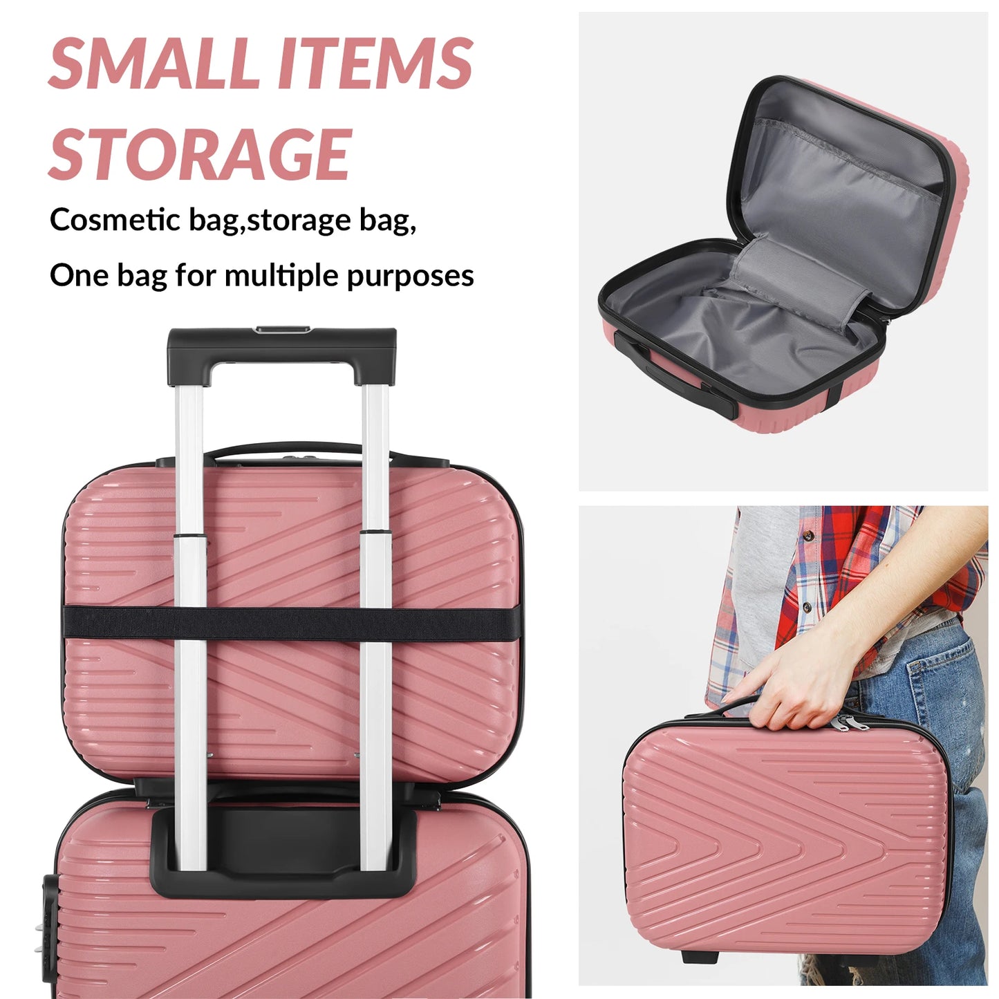 Travel Set of 2 Luggage Hooks with Matching Suitcases (14" + 20") Triangular Pattern, Black Color, PP Material for Stylish