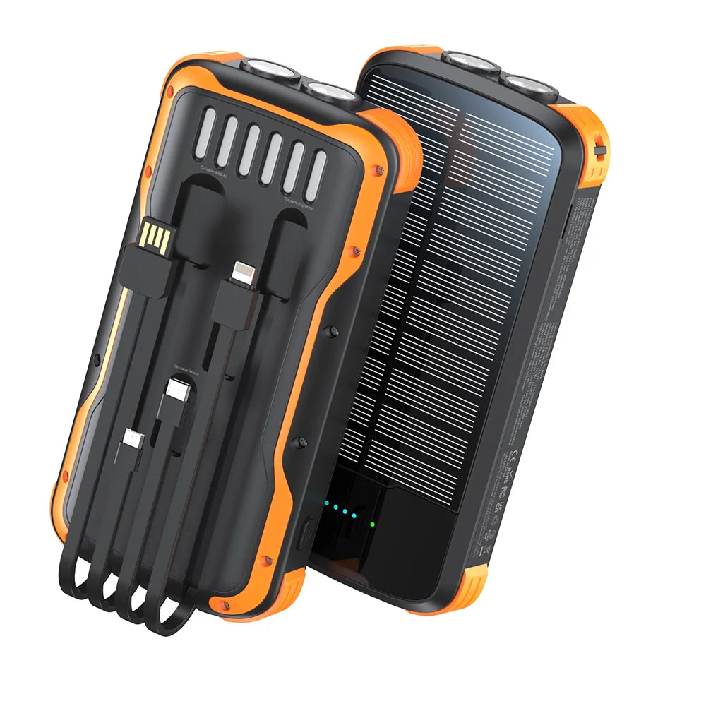 40000mAh Solar Charger,22.5W USB + 20W Type-C PD Fast Charging,Built-in 4 Cables, LED Flashlight, Portable Power Bank for Phones