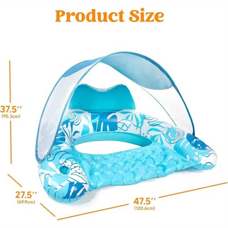Joyfy XL Inflatable Pool Float With Canopy Lounge Chair