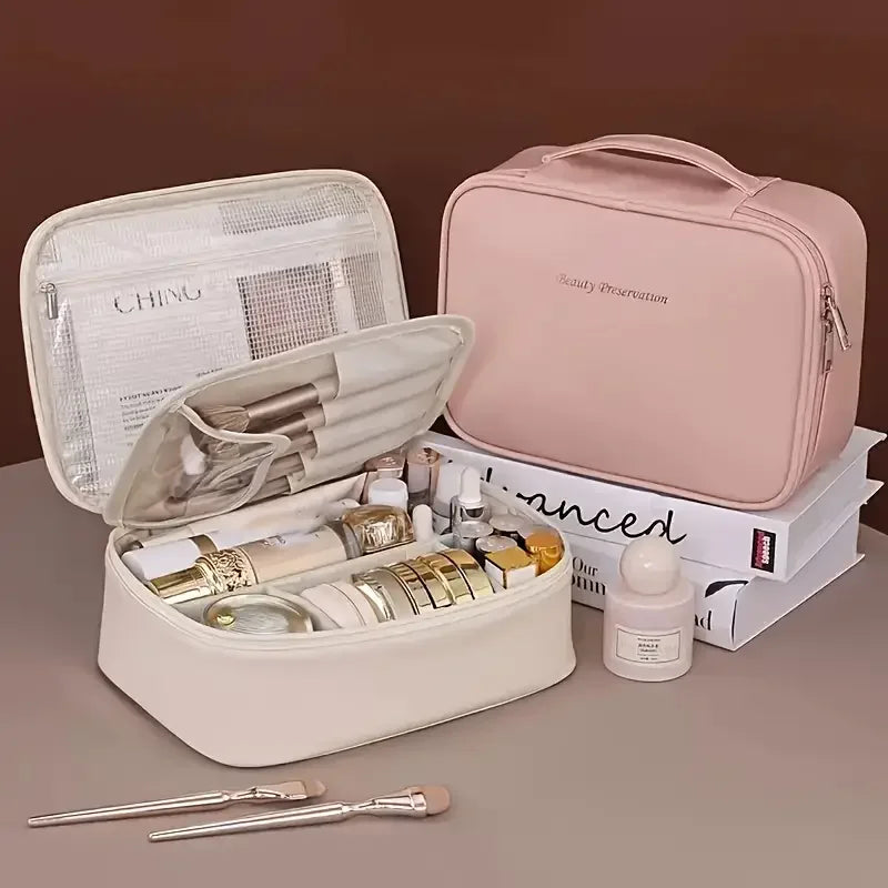 Waterproof PU Travel Cosmetic Bag With Organized Storage Divider