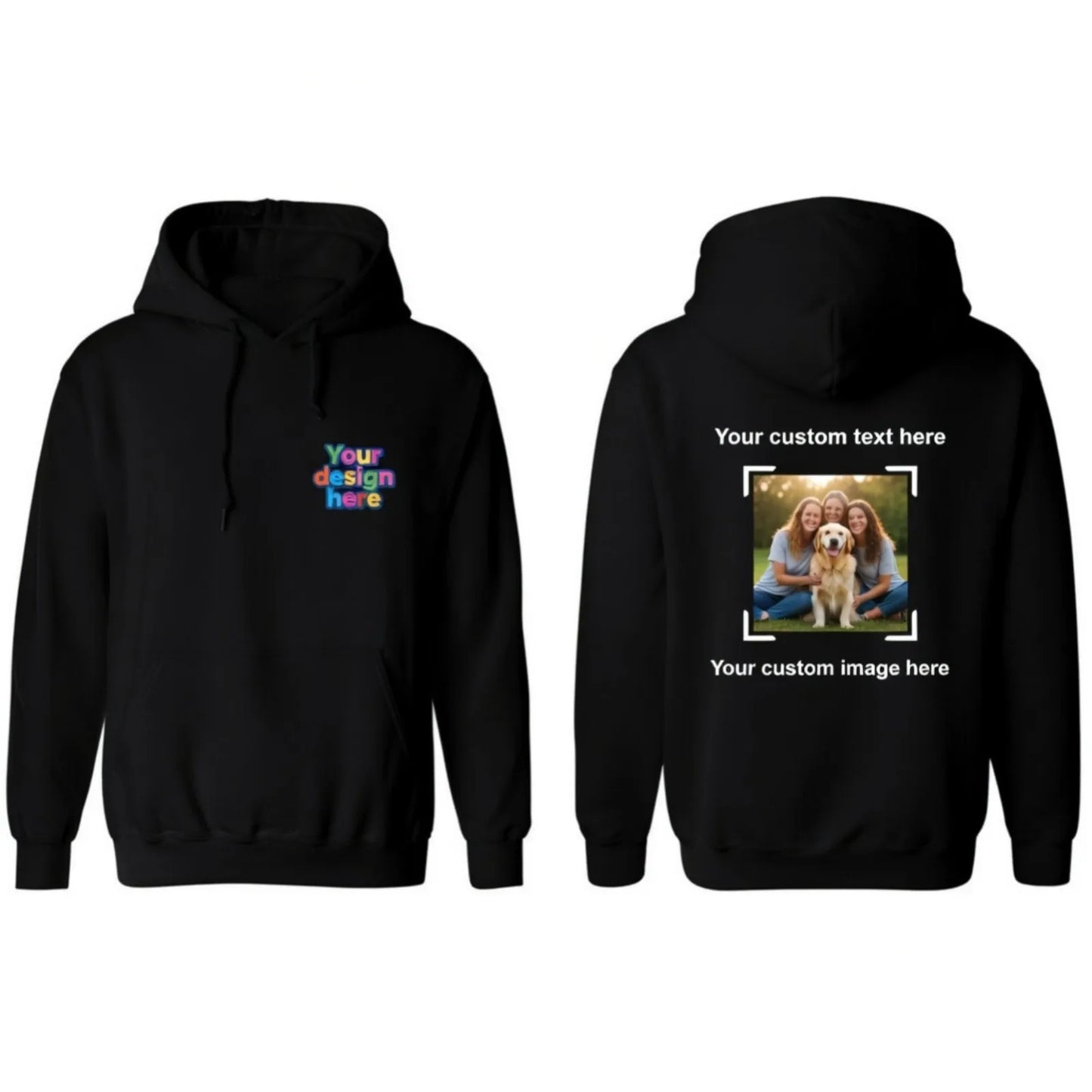 Custom Personalized Hoodie Upload Your Photo Left Chest Front Back Print Unisex