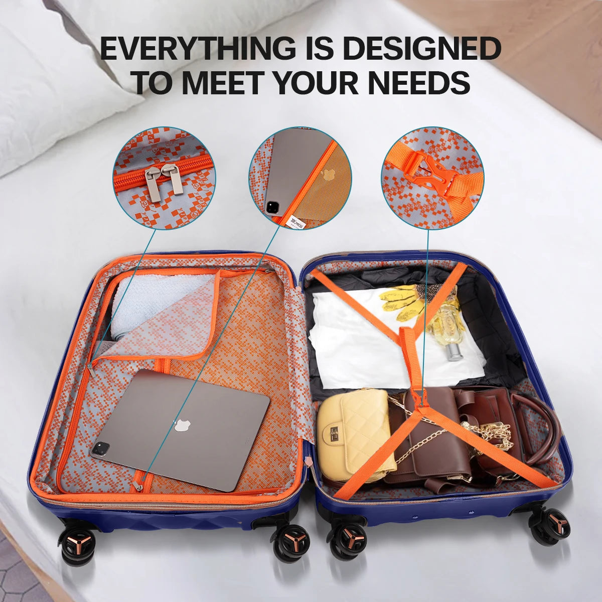 Hard Shell Luggage Set 20in+14in Airline Approved PP Durable Lightweight Expandable Suitcase for Traveling 14inch Makeup Case