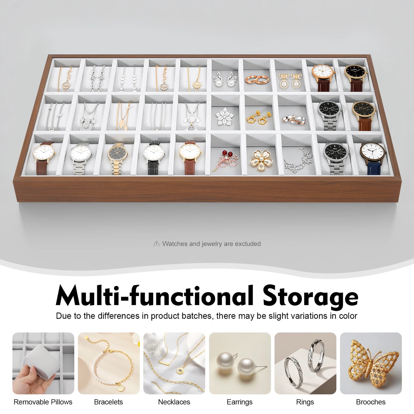 Wooden Jewelry Display Organizer Case For Necklaces Watches Storage Dustproof