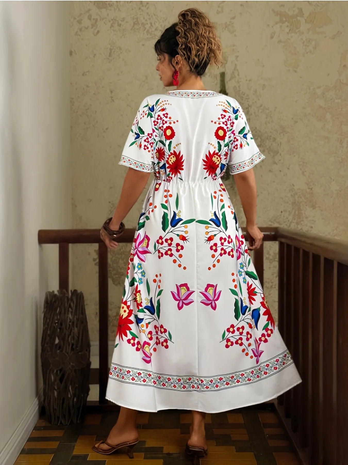 Elegant Bohemian Maxi Dress V-Neck Floral Print Spring Summer Women's plus Size Casual Vacation Commute Dress