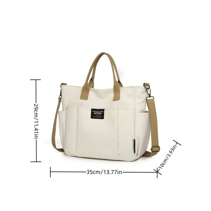 Women's Multi-Pocket Tote Bag, Vintage Canvas Shoulder Bag, Multi-functional Crossbody Bag for Daily Use