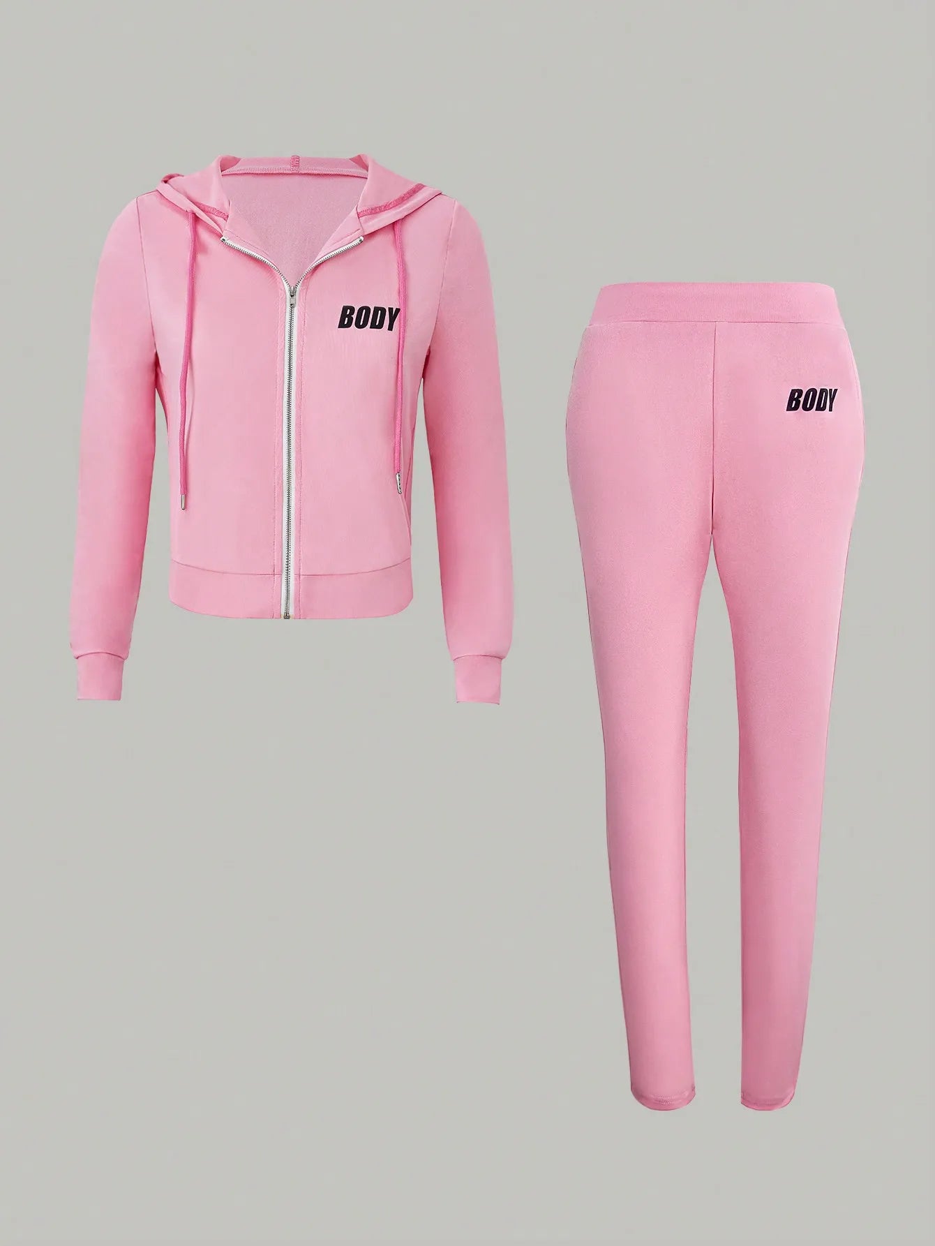 Women Zipper Hoodie Jogger Sweatpants Two Piece Classic Sportswear Set
