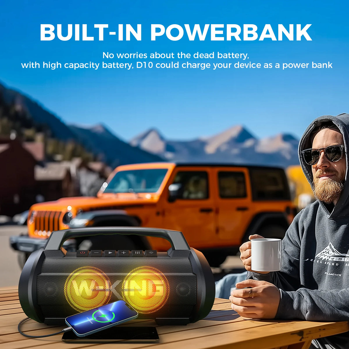 W-King D10MIC Portable Bluetooth Speaker With Bass Boost And Microphone