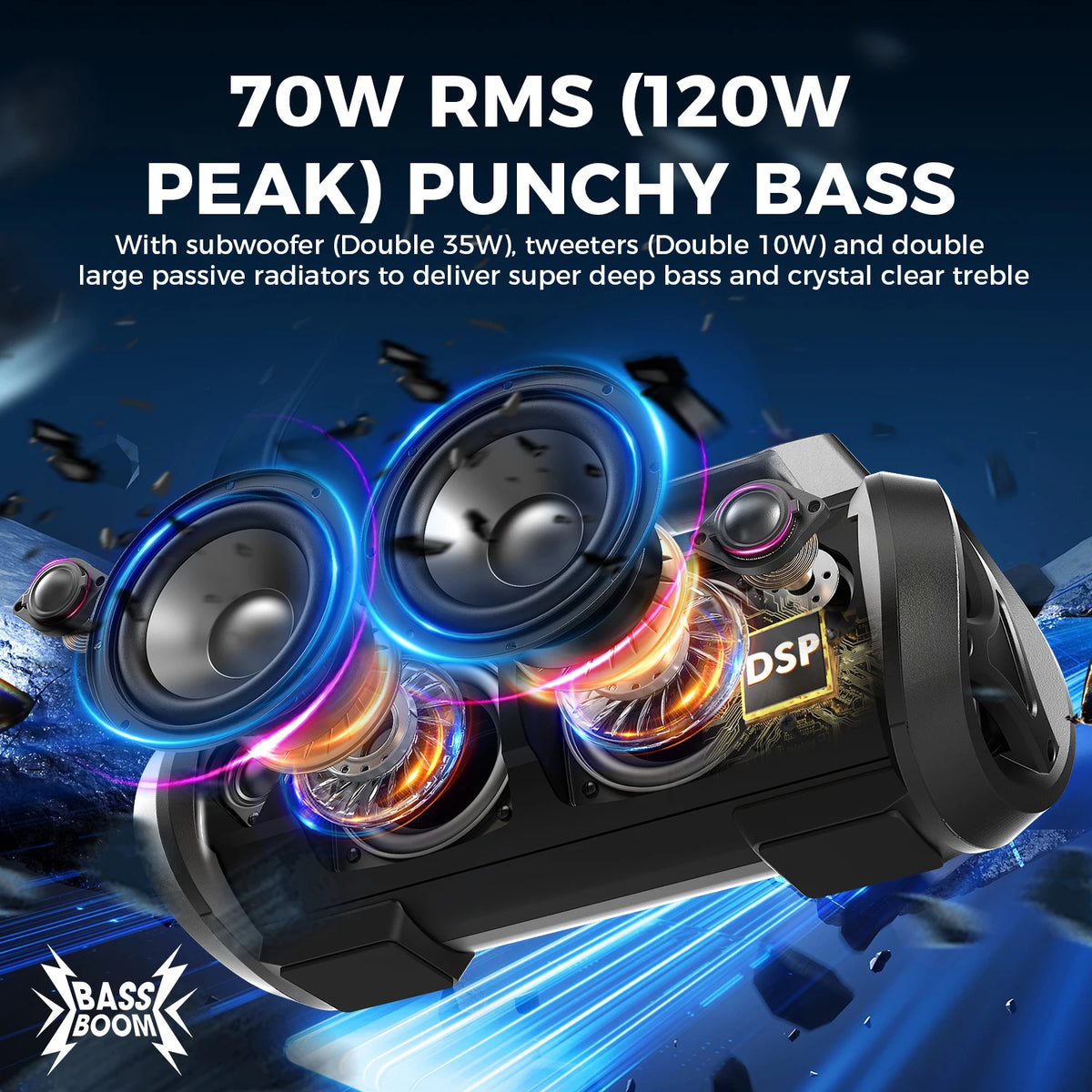 W-King D10MIC Portable Bluetooth Speaker With Bass Boost And Microphone