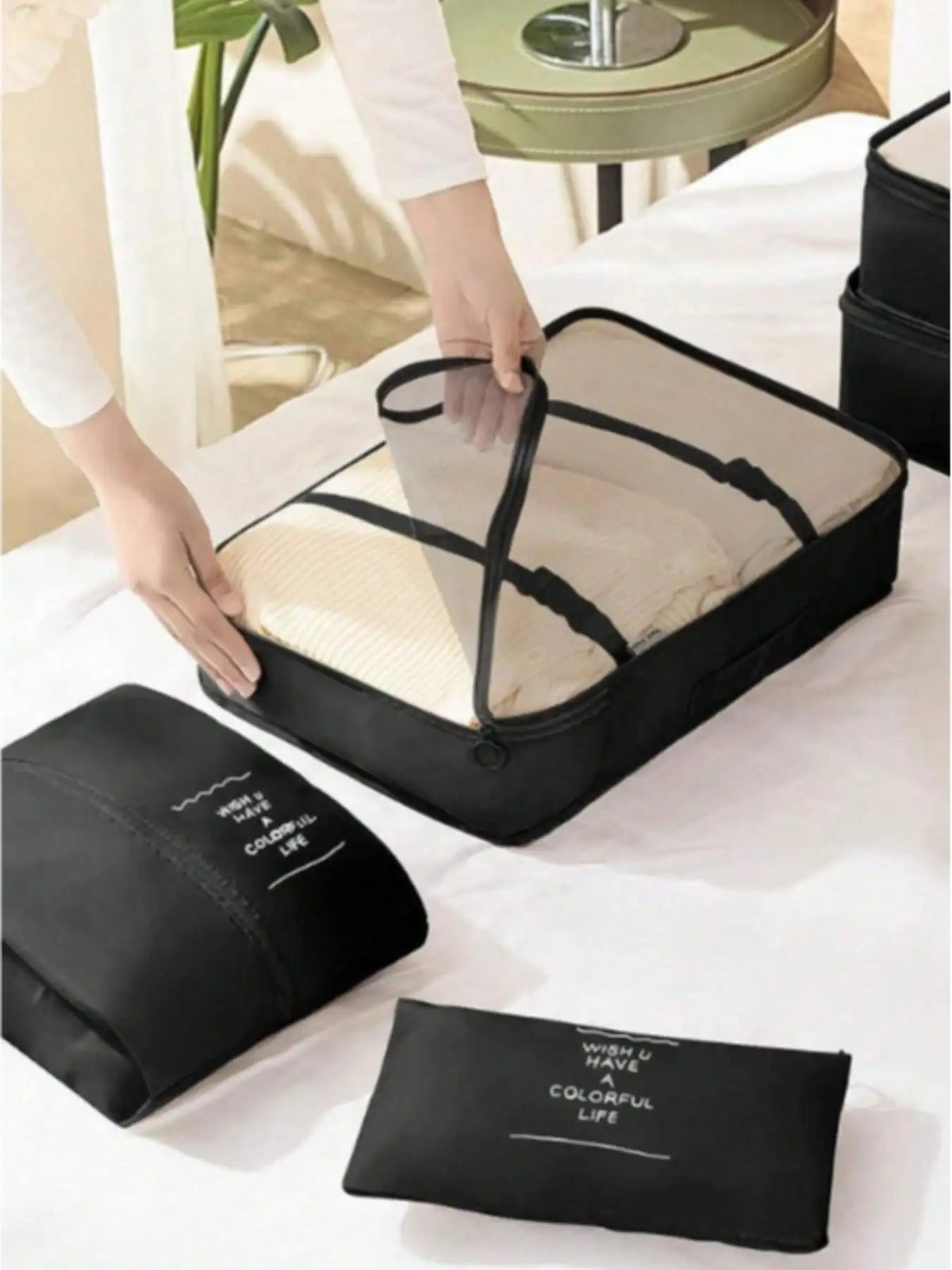 Premium Travel Packing Cubes Set With Mesh Compression Bags