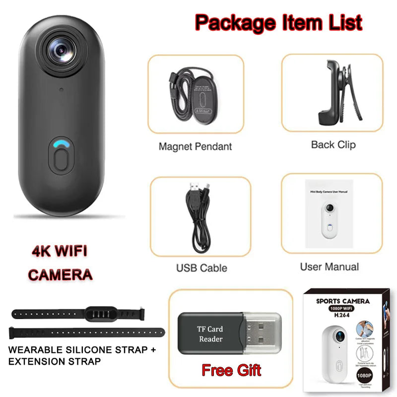 POV 4K Magnetic Body Cam Small Wireless Action Camera Magsafe Vlogging Recorder  YouTube Sports Ultra Portable Smart Pro Camera