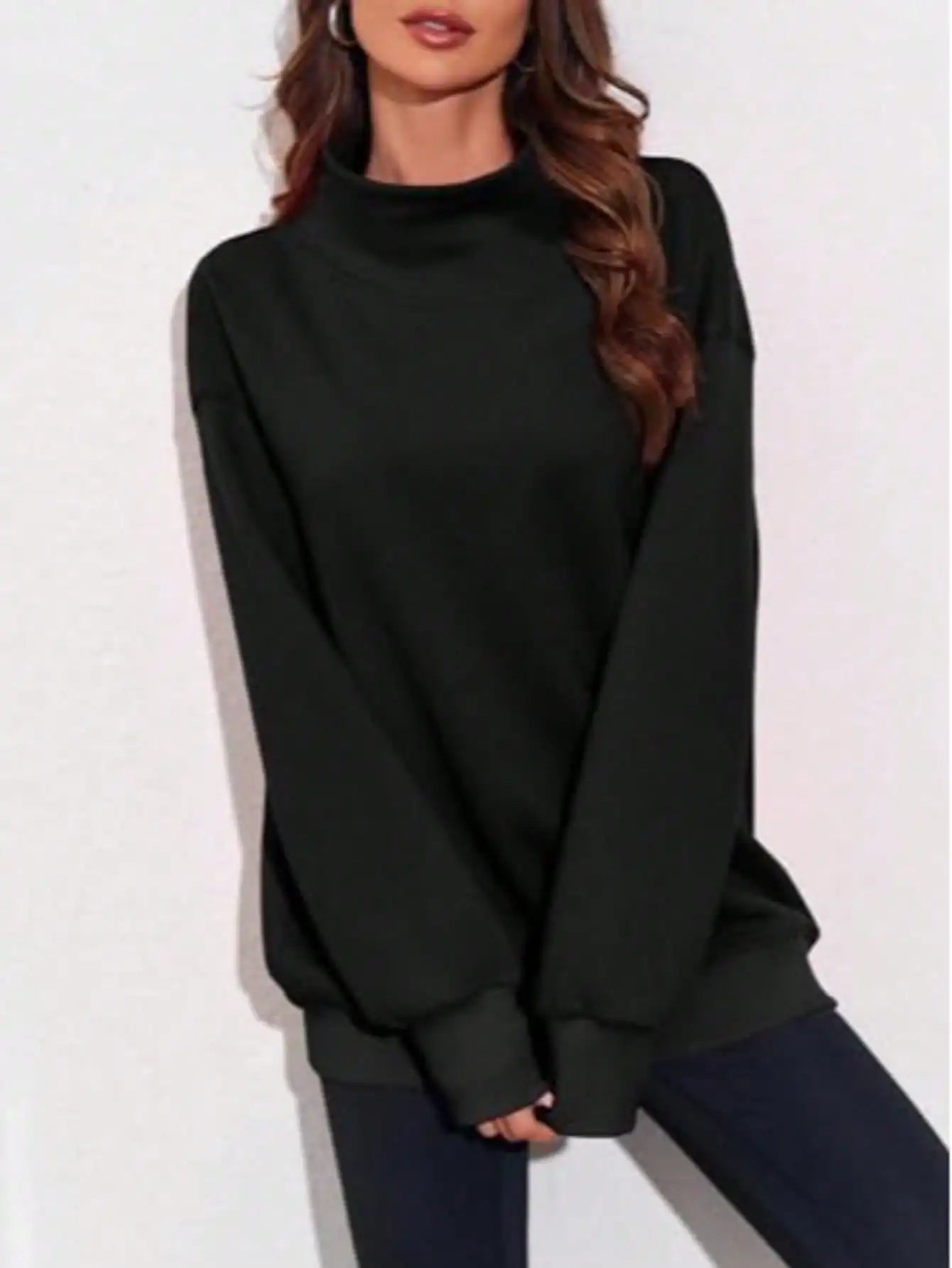 Fisoew Oversized Ribbed Turtleneck Sweater Long Sleeve Knit Pullover Top Casual Loose Fit Shirt winter clothes women sweatshirt