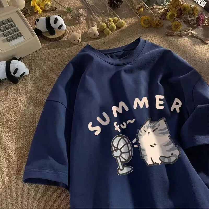 M-5XL Plue Size Summer Simple Casual Men/Women Harajuku Style Printed Plus Size Loose Short Sleeved T-shirt