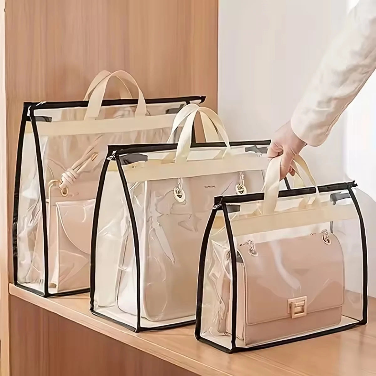 Clear Handbag Dust Bags Zipper Hanging Storage Organizer For Closet