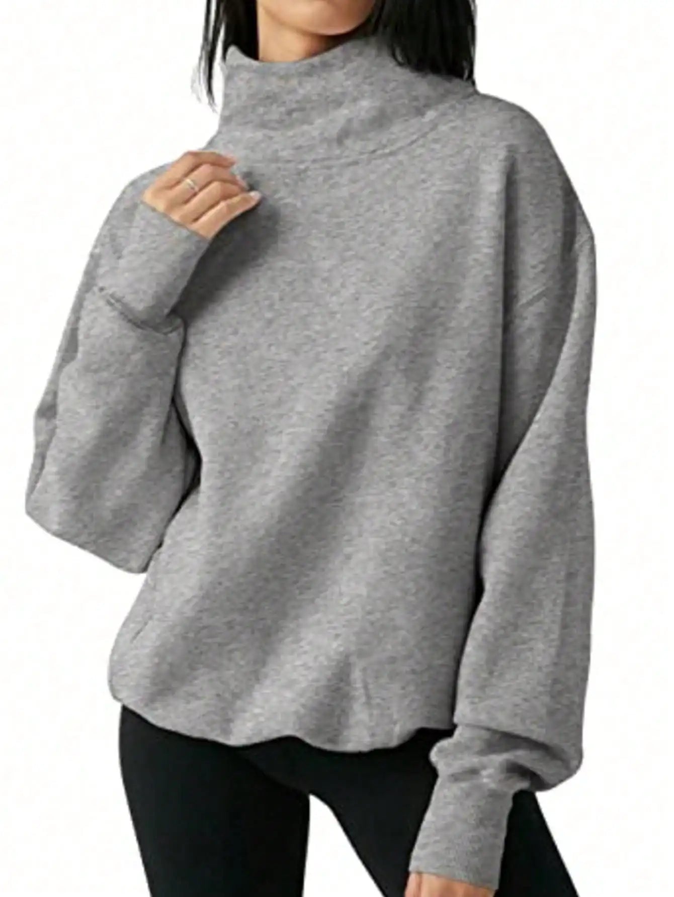 Fisoew Oversized Ribbed Turtleneck Sweater Long Sleeve Knit Pullover Top Casual Loose Fit Shirt winter clothes women sweatshirt