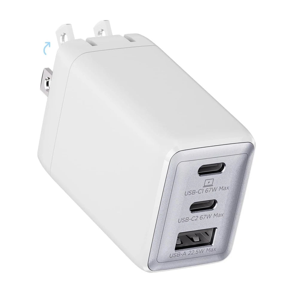 wegear 67W USB C charger 3-Port GaN Fast Compact Foldable for iPhone 17/16 Series for Galaxy for iPad Compatible with MagSafe