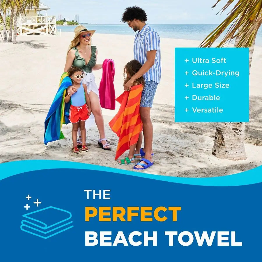 Soft Cotton Beach Towels Velour Striped Quick Dry Four Pack