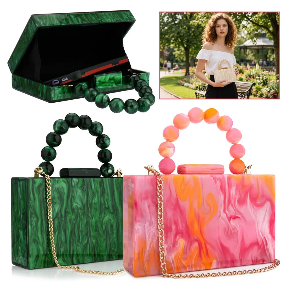 Luxury Acrylic Marble Box Clutch Bag Chain For Party Wedding