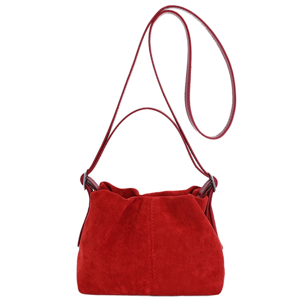 Women Faux Suede Crossbody Bag with Adjustable Strap Drawstring Top Handle Bag Shoulder Handbags for Travel Winter Fall