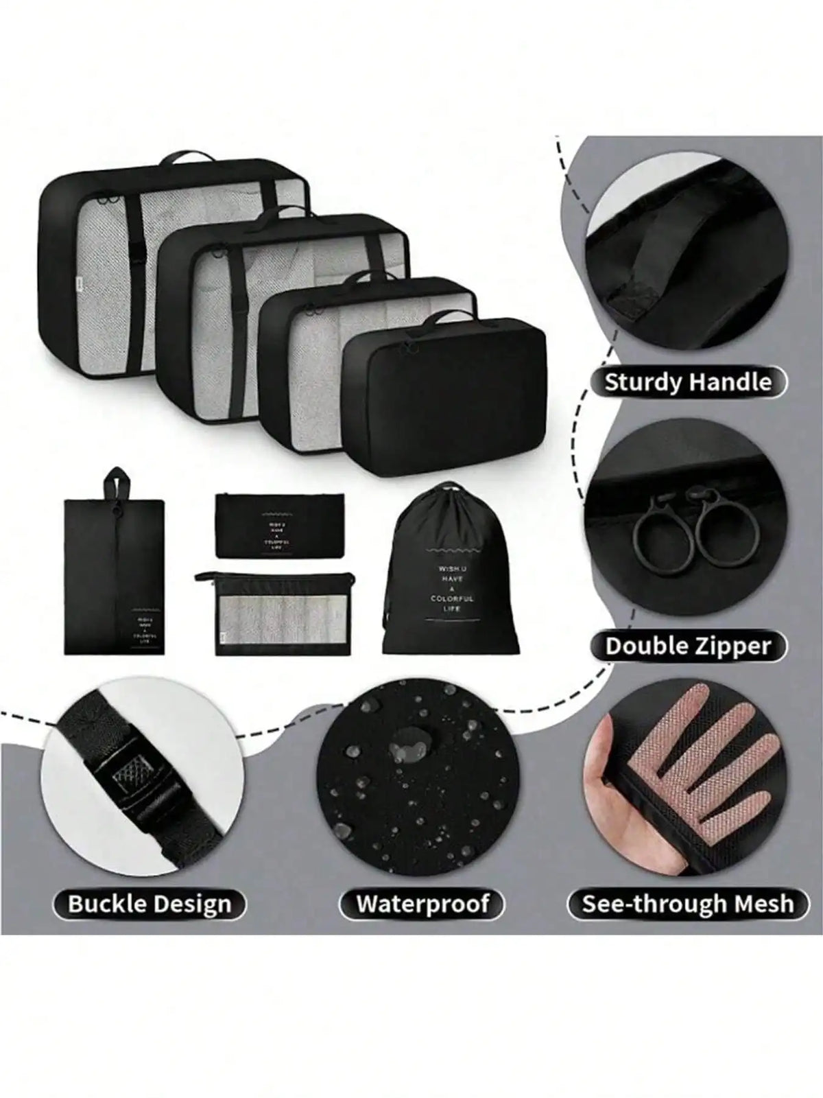 Premium Travel Packing Cubes Set With Mesh Compression Bags