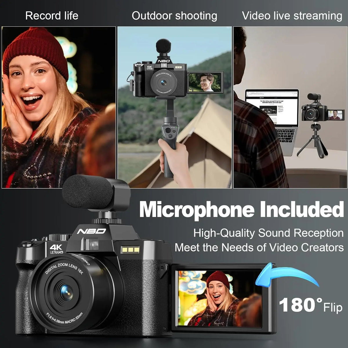 NBD 4K 48MP Digital Vlogging Camera With Flip Screen