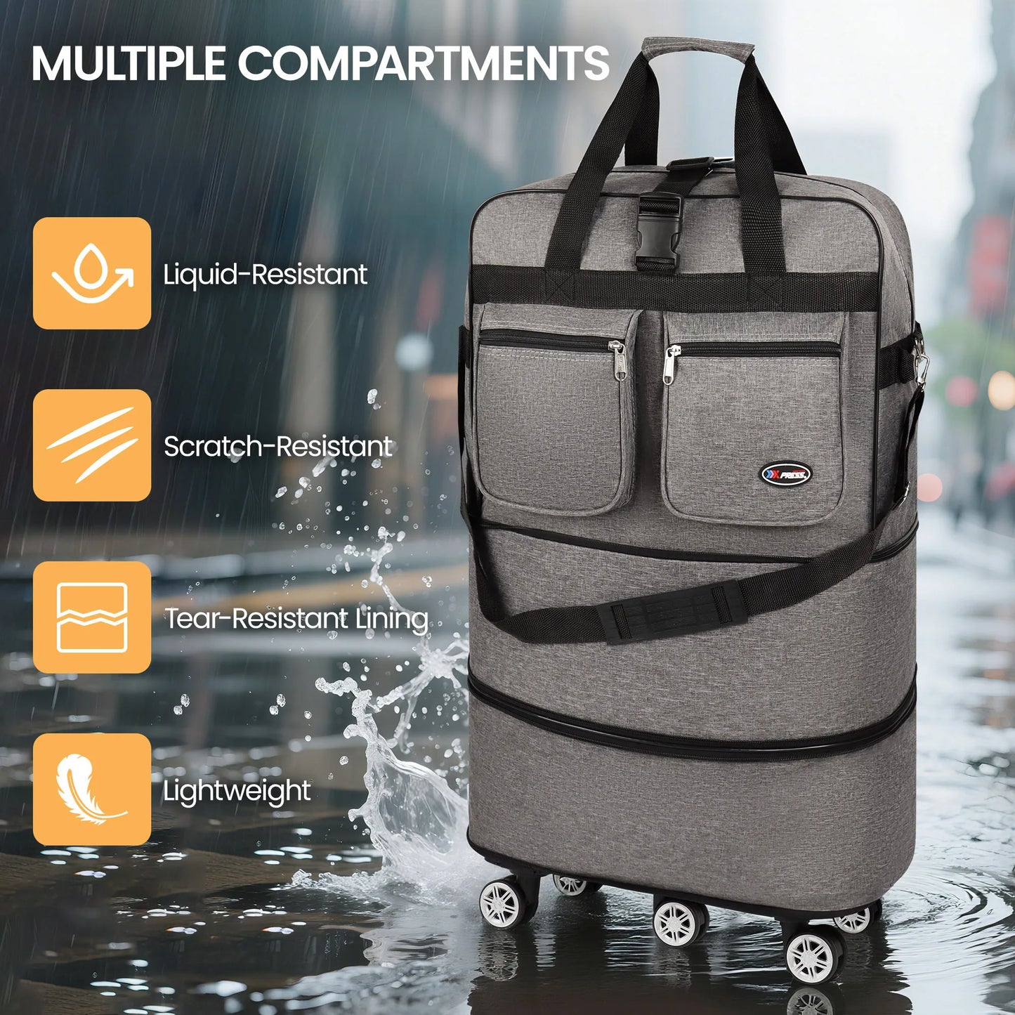 Folding Travel Bag Luggage Compartment Swivel Wheel Storage Box Large Capacity Telescopic Luggage Bag Overnight Bag 30"/36"/40"