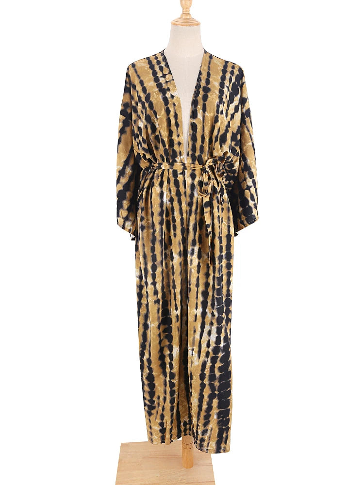 Boho Tie Dye Bikini Cover Up Kimono Cape Beach Dress