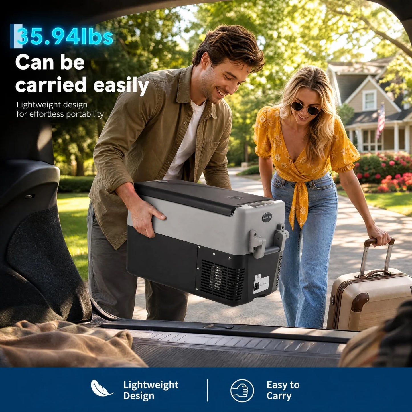 30L/40L /50L Portable Car Refrigerator, Dual Zone 12V Fridge Freezer with App Control, 12/24V DC & 110-240V AC Portable Cooler for Camping, Fishing, Travel & Home Use