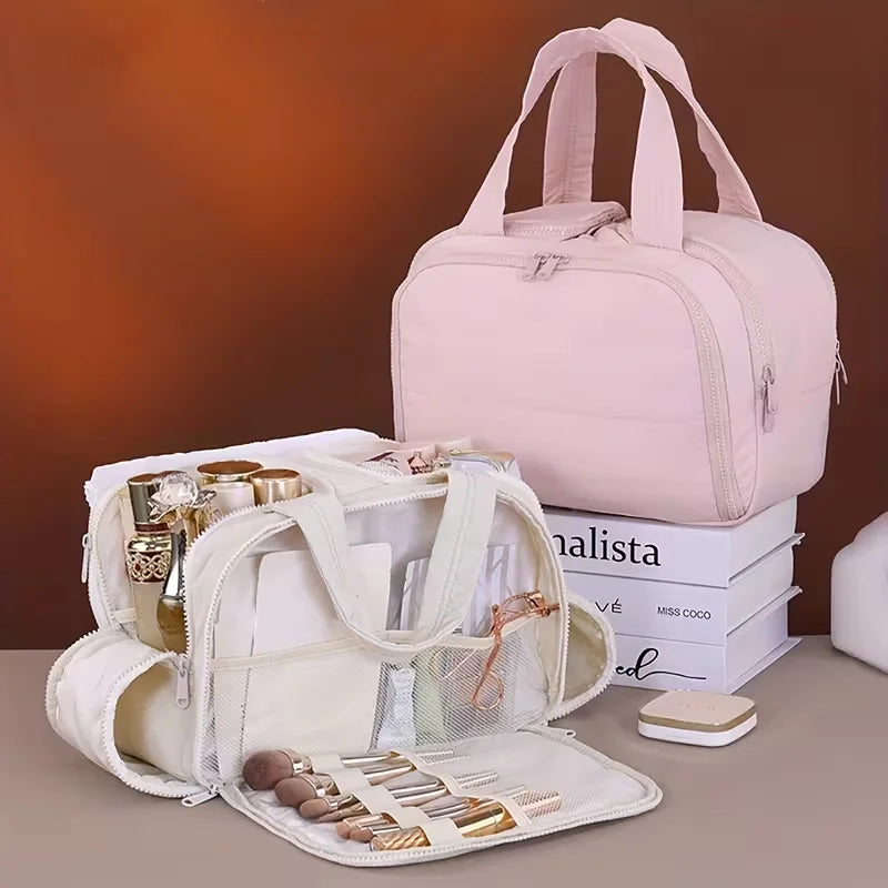 Travel Cosmetic Bag With Toiletry Organizer And Luggage Sleeve