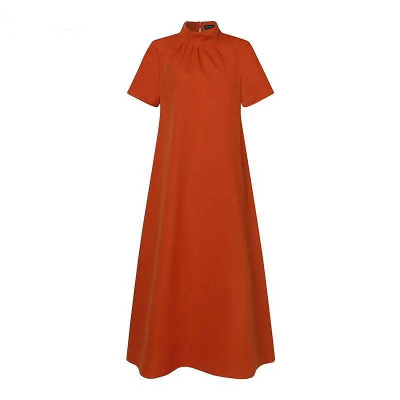 Women's clothing long dress elegant casual loose solid color short sleeved long dress vest dress evening dress plus size