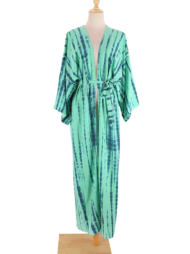 Boho Tie Dye Bikini Cover Up Kimono Cape Beach Dress