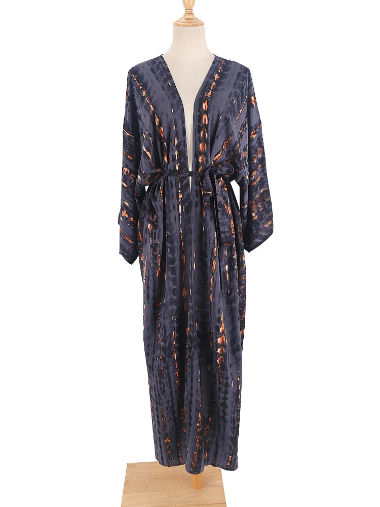 Boho Tie Dye Bikini Cover Up Kimono Cape Beach Dress