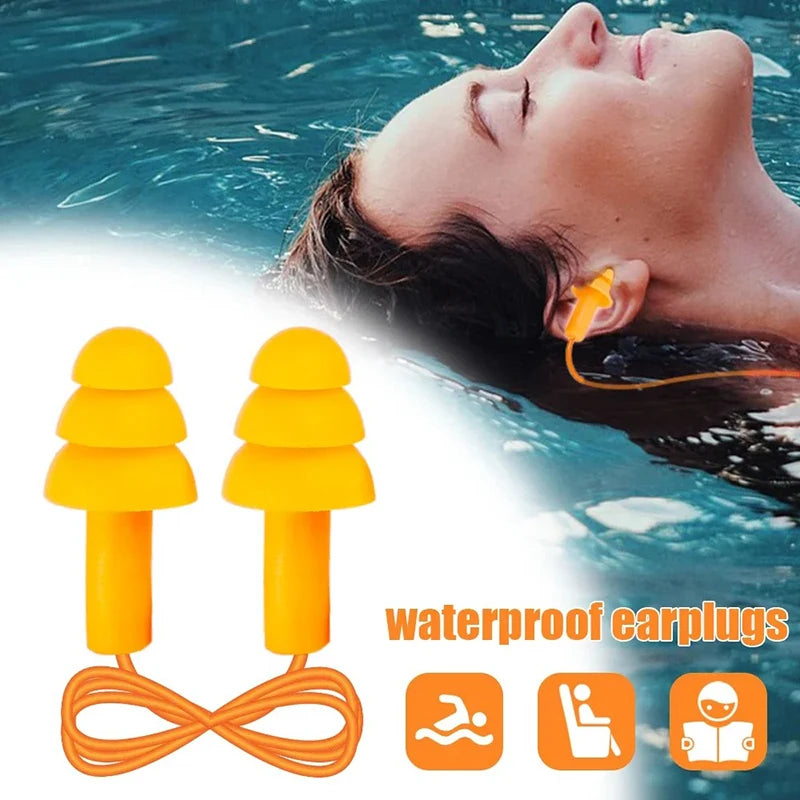 Silicone Corded Ear Plug Protector Anti Lost Reusable Hearing Protection Noise Reduction Safe Swimming Work Earplugs With Rope