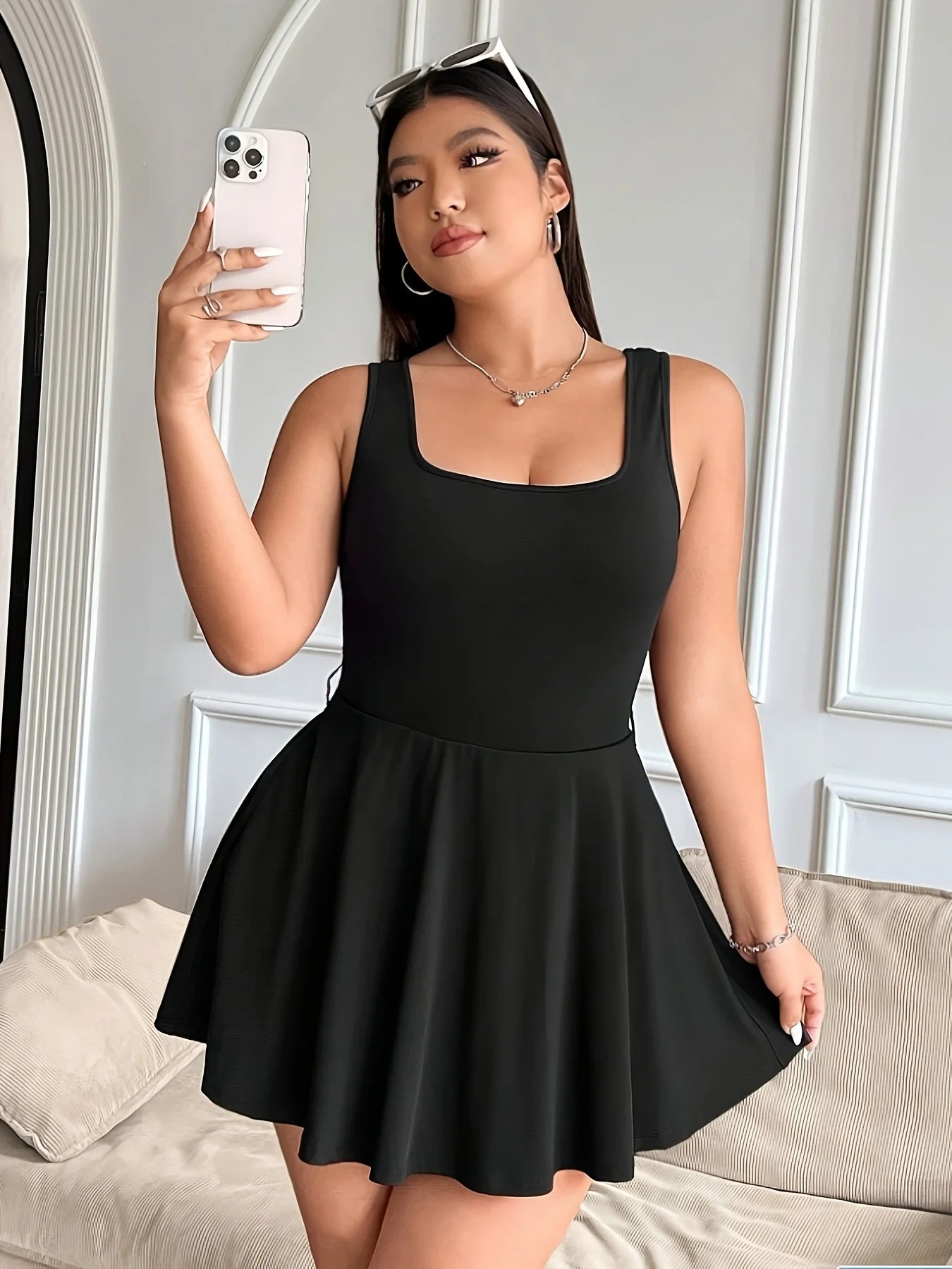 Popular Hot Products for Spring, Summer and Autumn, Home Leisure and Commuting Elegant Solid Color Large-Size Women's Dress