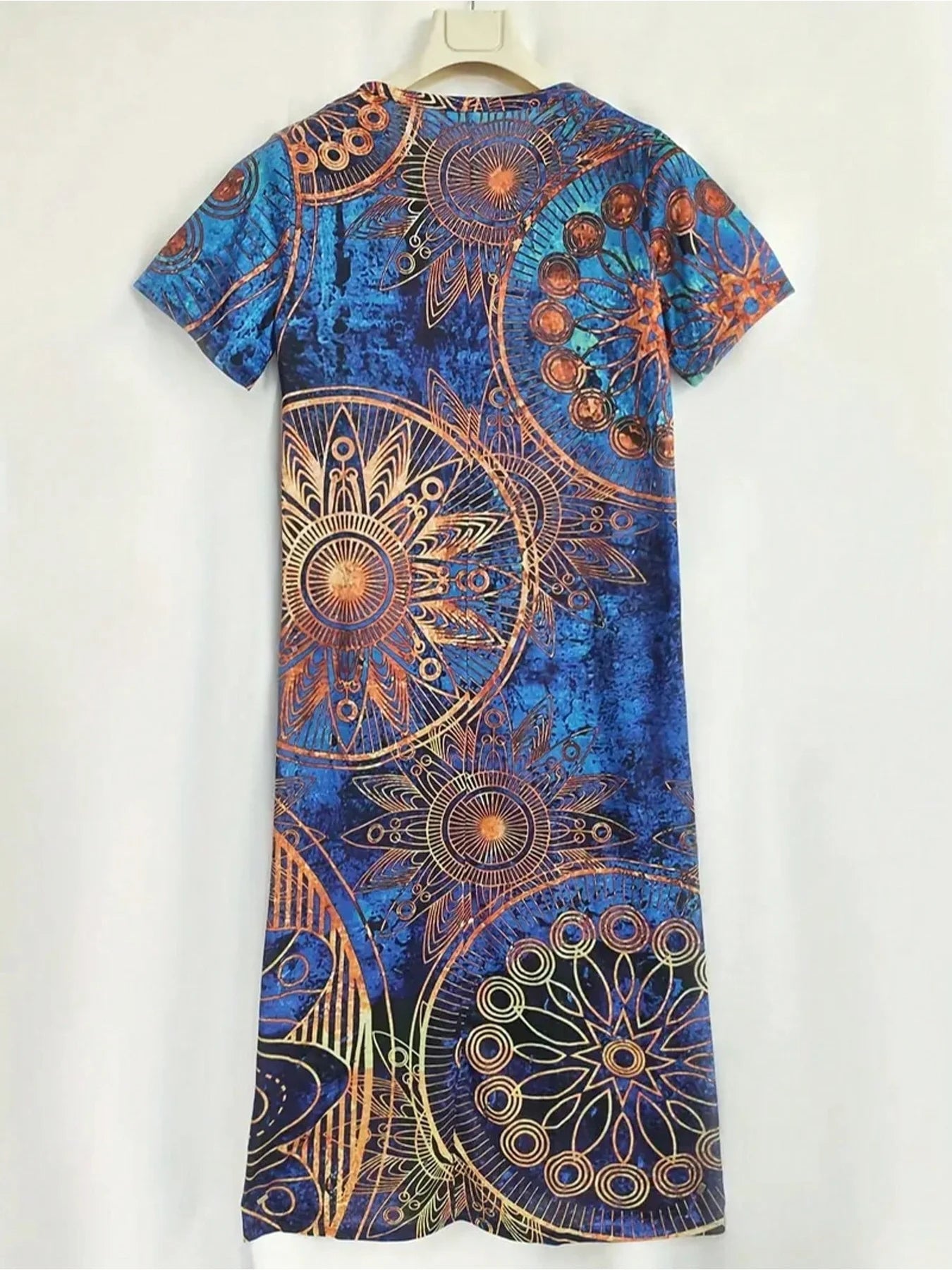 Bohemian Summer Casual Elegant Skirt Large Print Split V-neck Short Sleeve Elegant Large Dress Long Skirt