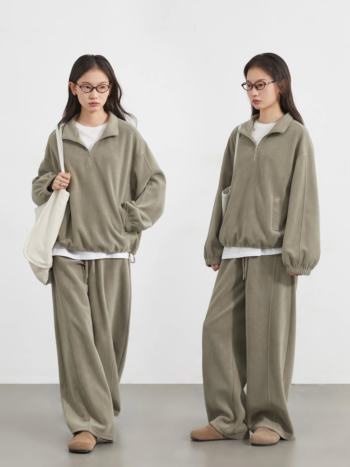 CHIC VEN Women Sweatsuit Loose Casual New Granular Velvet Stand Collar Female Top Pants Set for Woman Sport Autumn Winter 2025