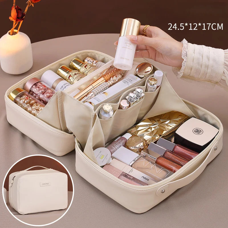 Travel Cosmetic Bag With Dividers And Flat Open Toiletry Organizer