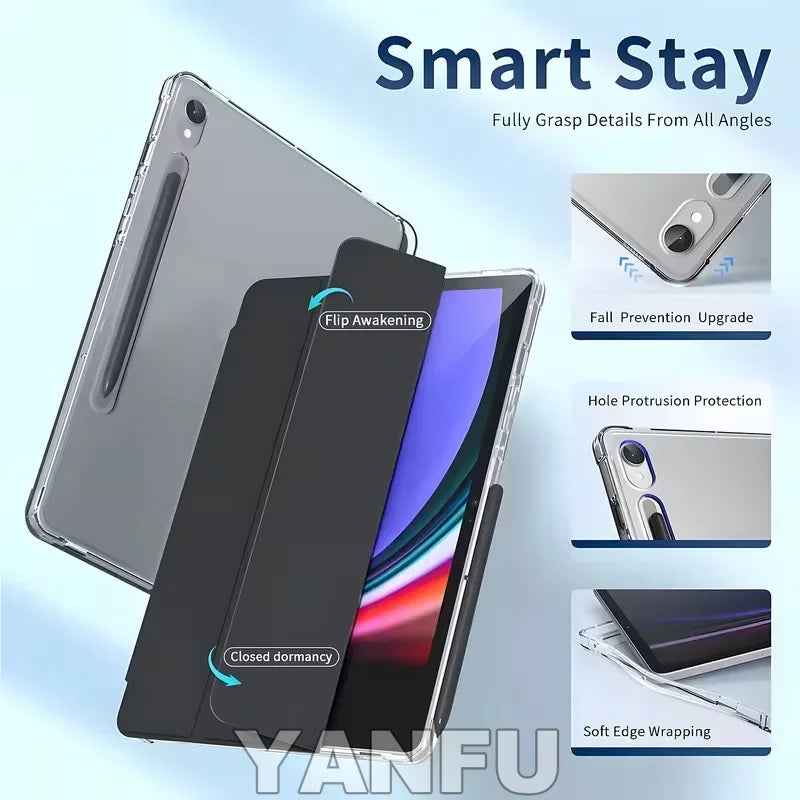 For Samsung Galaxy Tab S9 FE S10 Plus S9 S8 S7 Plus FE 12.4 11 Case Matte Transparent Back Cover Tab A11 A9 Plus 11 S Pen Holder