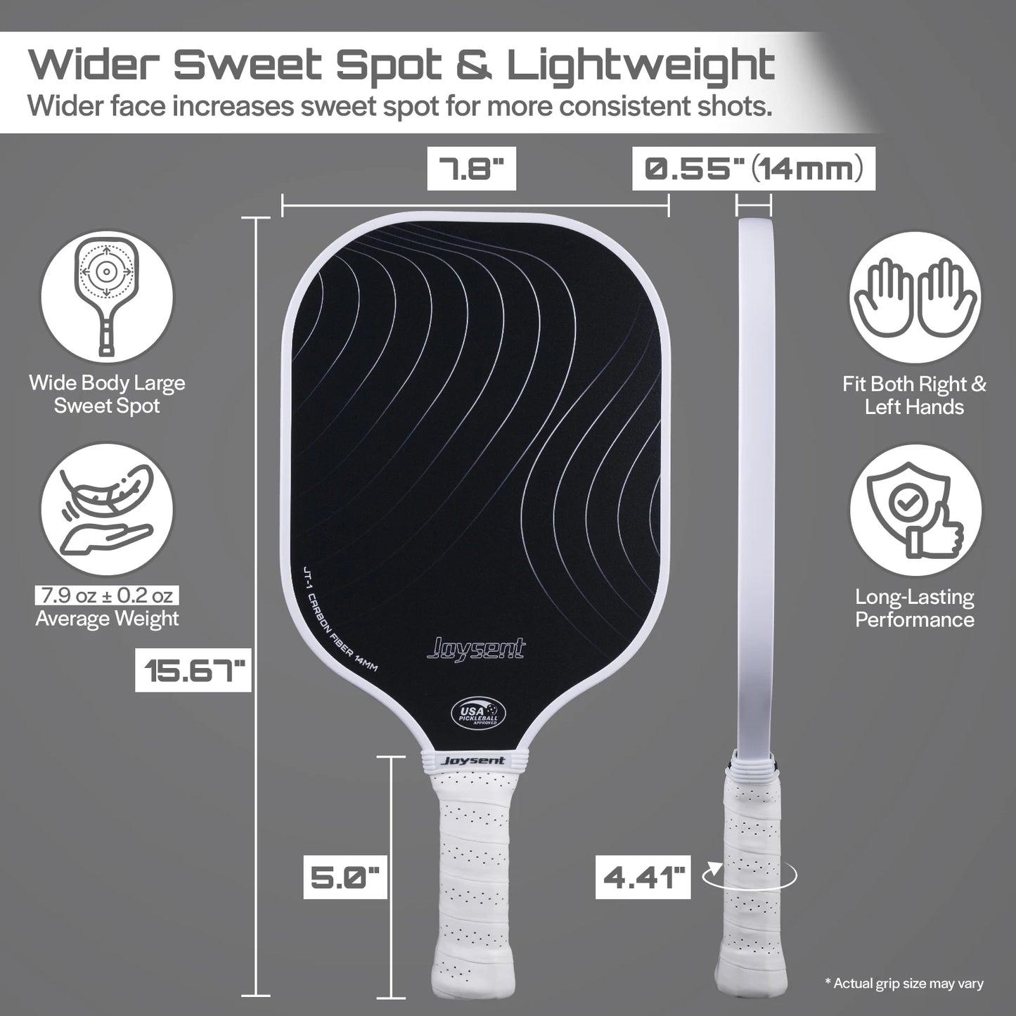 Joysent Pickleball Paddle USAPA T300 Carbon Fiber Pickleball Racket PP Honeycomb 14mm Pickle Ball Paddle For Beginner Men Women