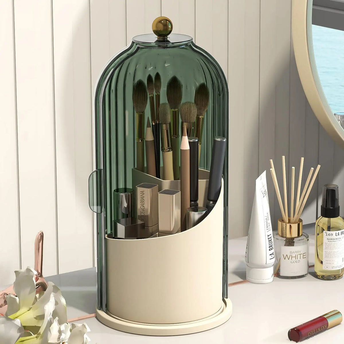 YOOLENS Rotating Makeup Brush Holder With Dustproof Clear Lid