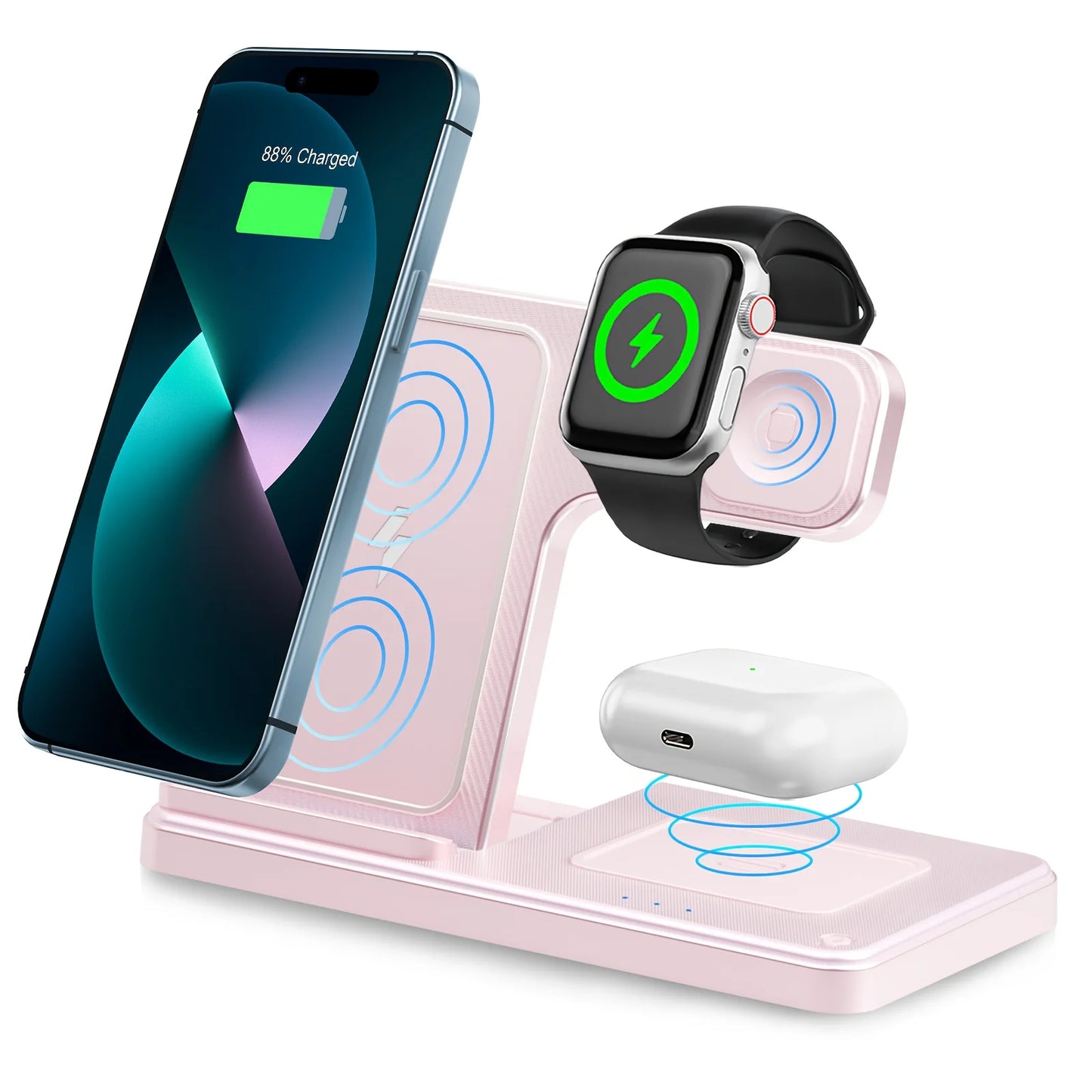 15W Magnetic Wireless Charger Stand Foldable 3 In 1 Fast Charging Sation for iPhone 17- 12 Pro Max Apple Watch 8 7 Airpods Pro