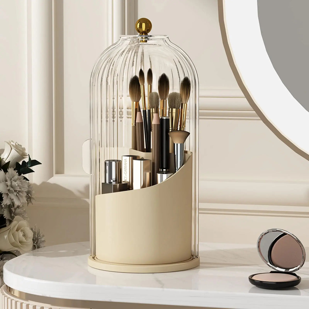 YOOLENS Rotating Makeup Brush Holder With Dustproof Clear Lid