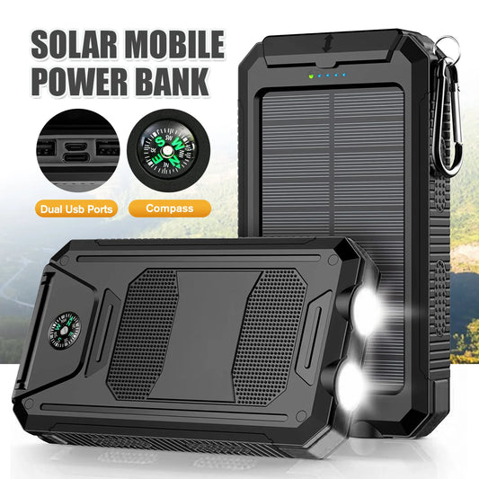 Solar Powered Waterproof Portable Power Bank With LED Flashlight
