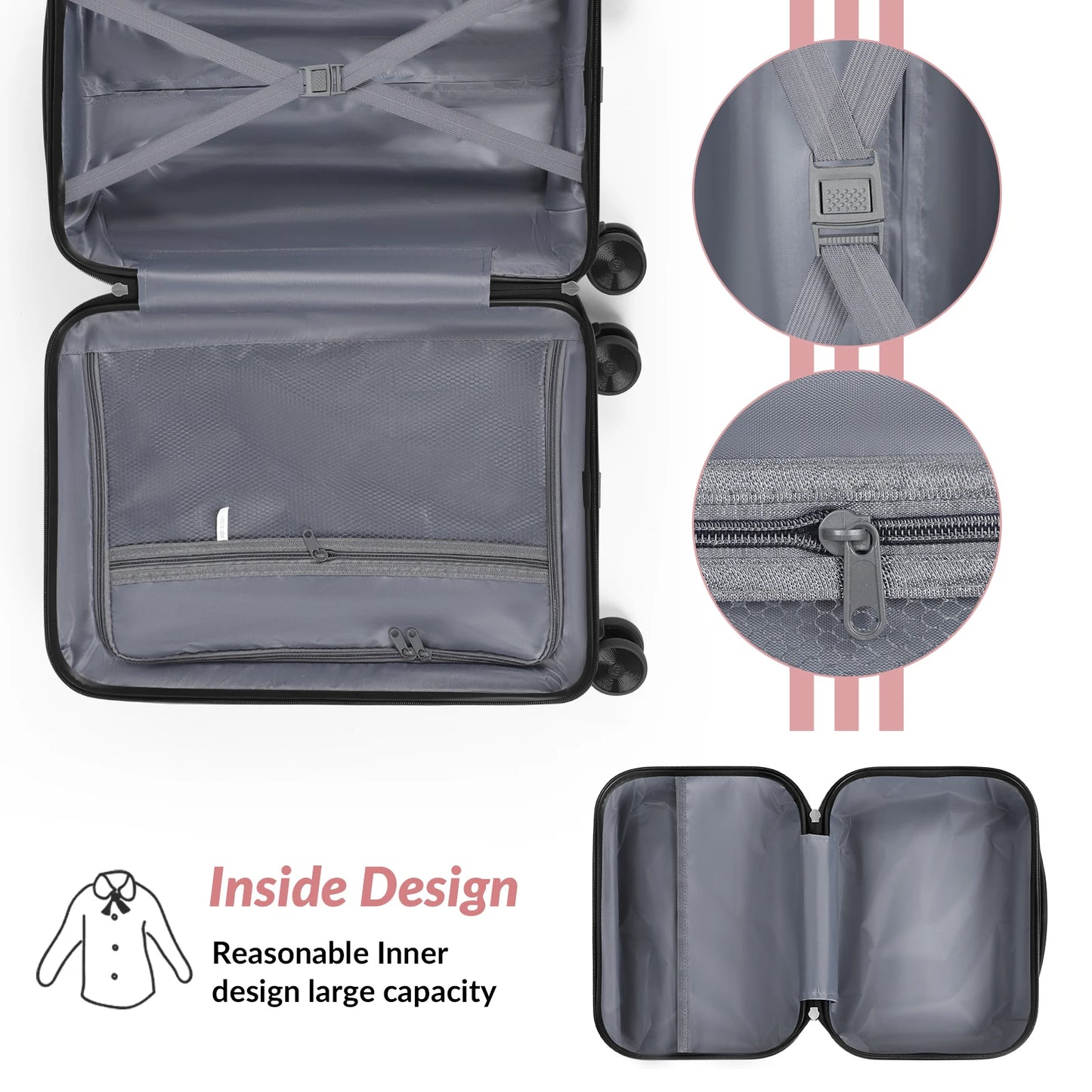 Travel Set of 2 Luggage Hooks with Matching Suitcases (14" + 20") Triangular Pattern, Black Color, PP Material for Stylish