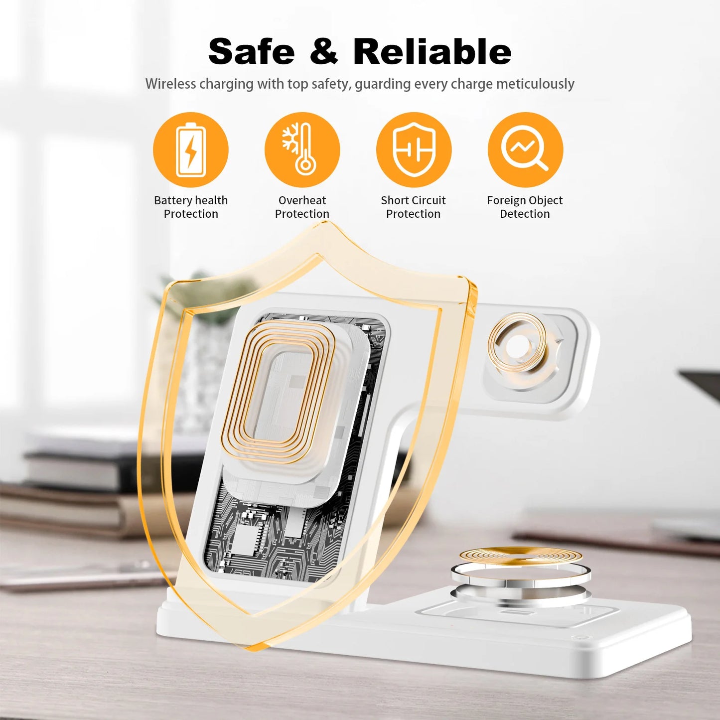 15W Magnetic Wireless Charger Stand Foldable 3 In 1 Fast Charging Sation for iPhone 17- 12 Pro Max Apple Watch 8 7 Airpods Pro