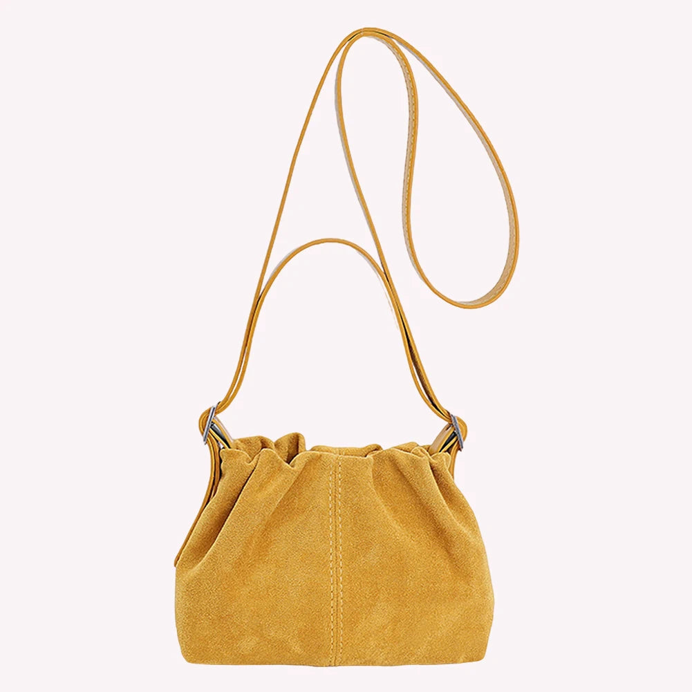 Women Faux Suede Crossbody Bag with Adjustable Strap Drawstring Top Handle Bag Shoulder Handbags for Travel Winter Fall